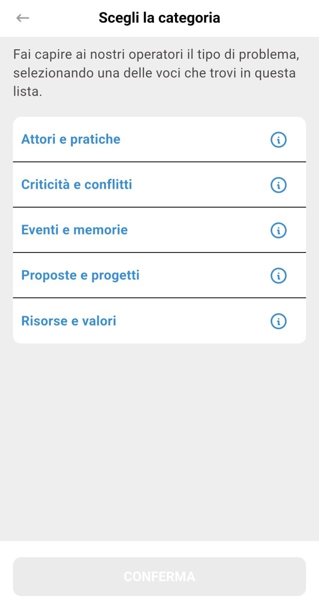 App Wisetown: scelta della categoria