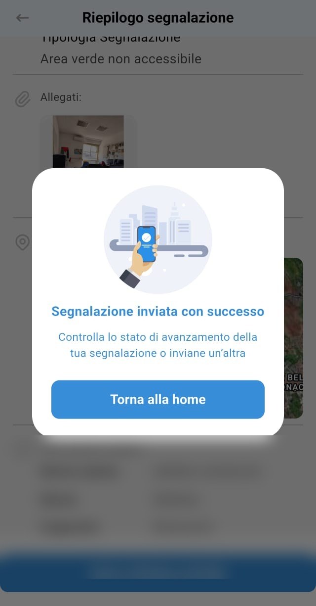 App Wisetown: segnalazione inviata con successo
